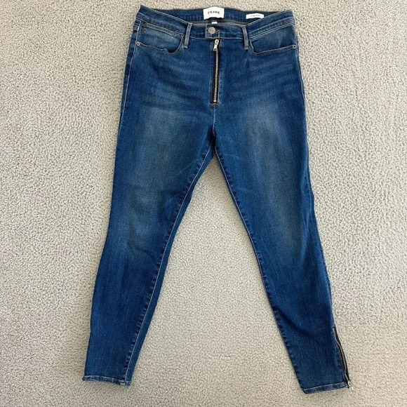 FRAME Le High Skinny Jeans Womens 32 Exposed Zip High Waist Medium Wash - Picture 15 of 16